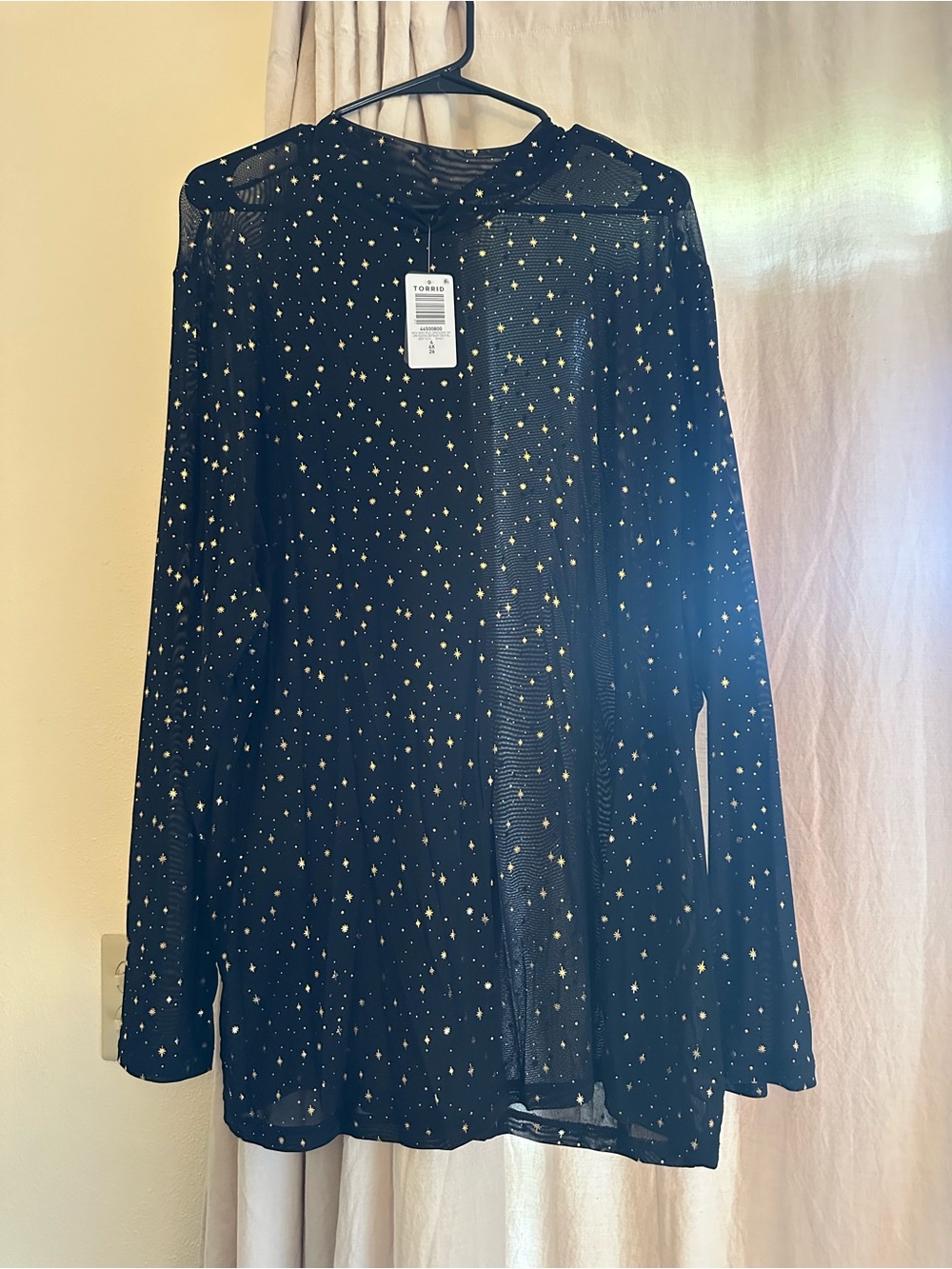 torrid Black Long-Sleeve Sheer Top with Gold Star Print